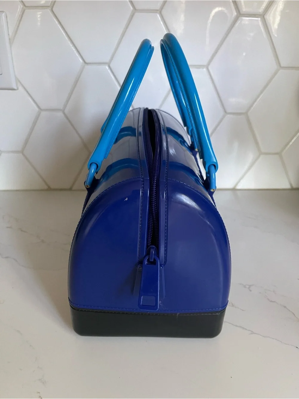 Furla Speedy Two-Tone Blue Dome Satchel with Bright Blue Handles